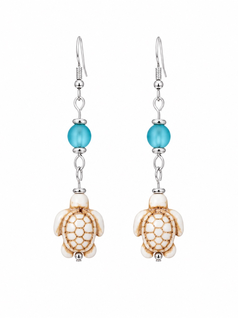 Elegant Sea Turtle Earrings with Teal Sea Glass Accents